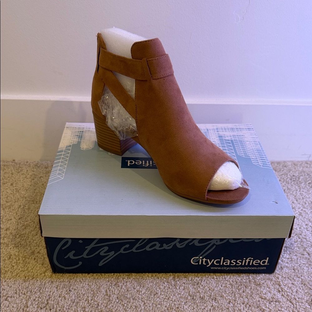 Cityclassified Women's Brown Peep-Toe Ankle Booties